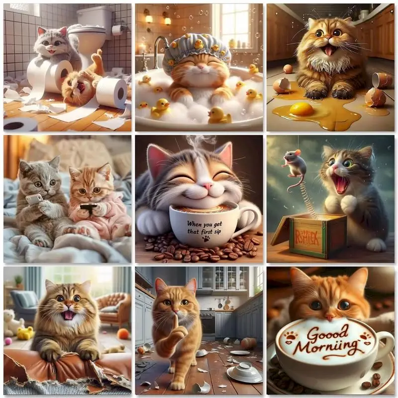 GATYZTORY Diamond Embroidery Animal Full Square Drill Mosaic Cat Picture Of Rhinestones Painting Mouse 5D Home Decoration
