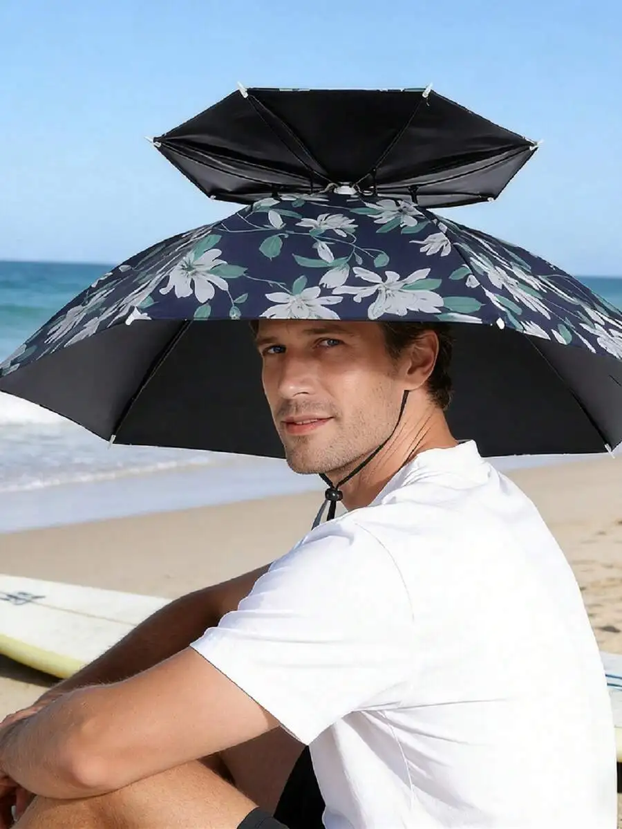 

Wearable Umbrella Hat For Adults Handsfree Sun Rain Protection Folding Head Umbrella Outdoor Beach Use