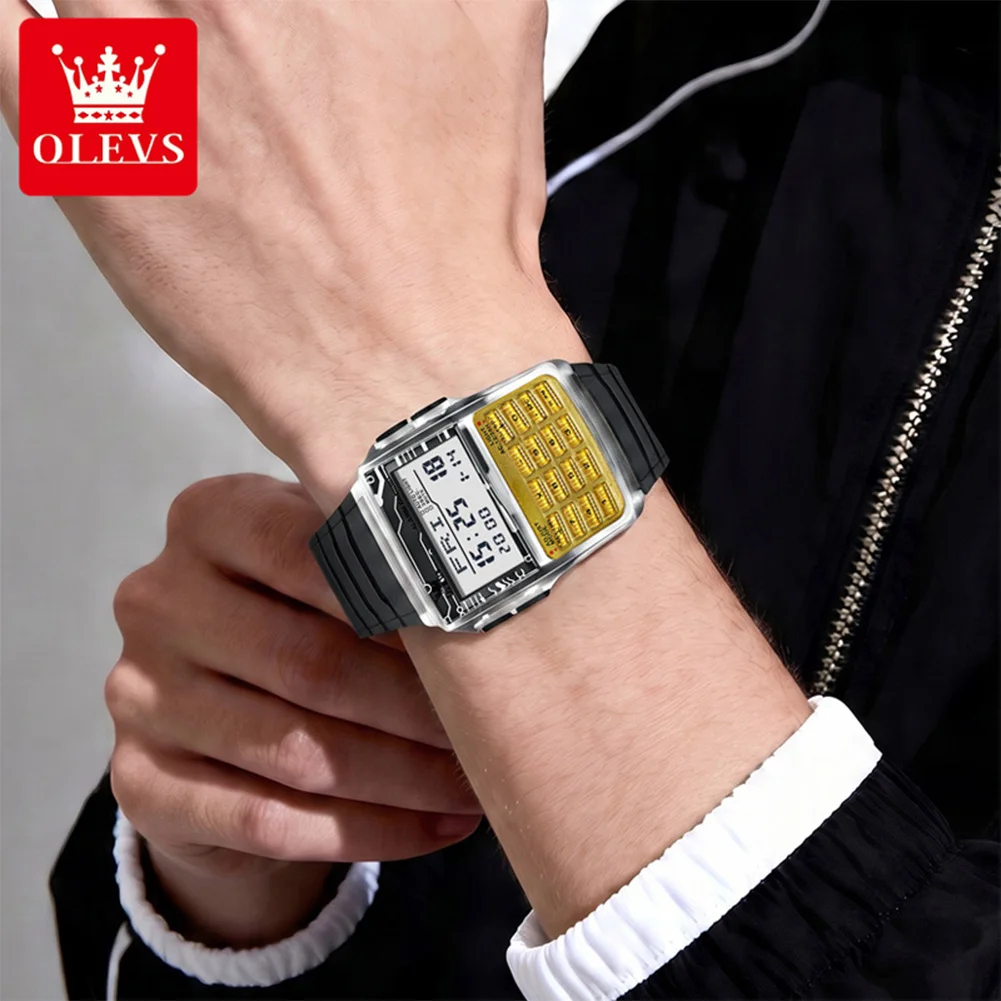 OLEVS 1126 Original Electronic Wristwatch for Man Waterproof Calculator Display Big Dial Luxury Brand Men's Watches
