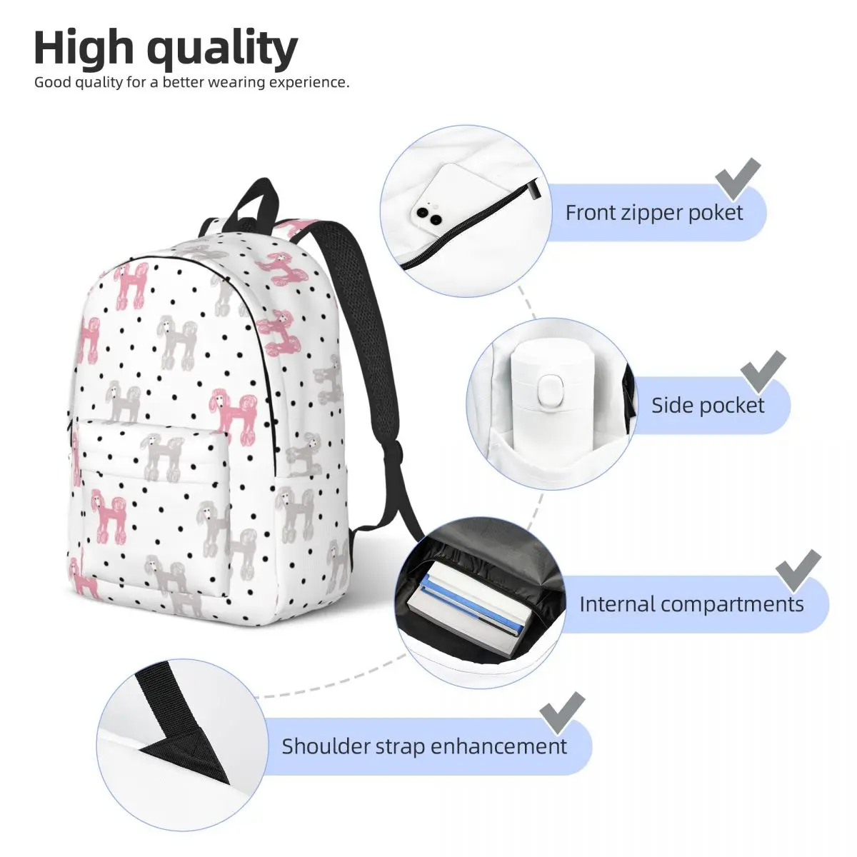 Cartoon romantische niedlichen Pudel Rucksack Middle High College Schüler Tier Hund Liebhaber Bücher tasche Männer Frauen Tages rucksack leicht