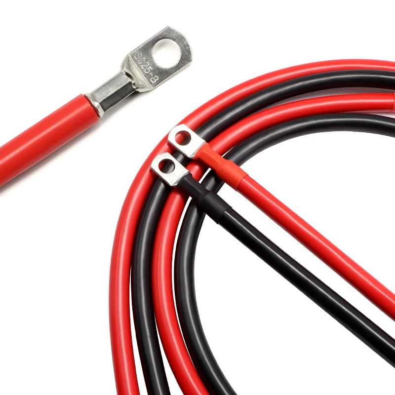 Battery Inverter Cable Red Black 8AWG 6AWG 4AWG with M8 SC Terminals Car Battery Connection Cable Stranded RV Pure Copper Cord
