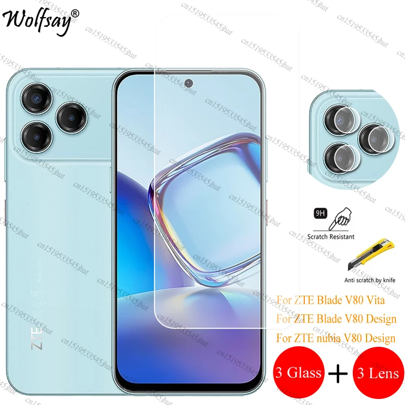 Película protectora de lente de cámara para ZTE Blade V80 Design, protector de pantalla transparente de cristal frontal para ZTE Nubia V80 Design, cristal para ZTE Blade V80 Vita