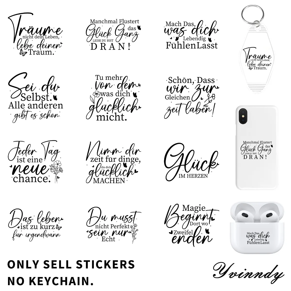 

Набор из 24 шт. немецких мотивационных цитат для самостоятельного изготовления брелоков, УФ-печать DTF, для ключей и персональных аксессуаров