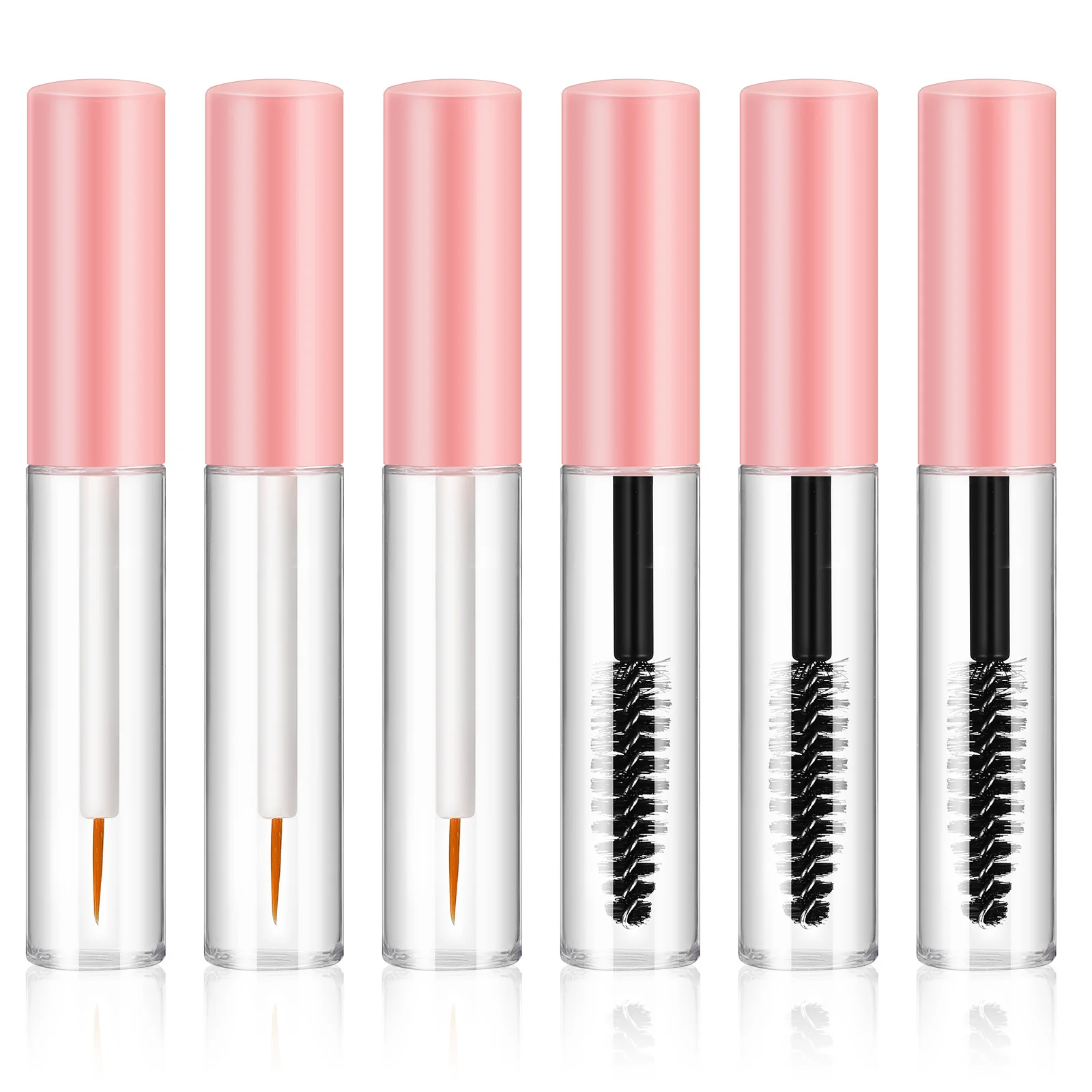 

6 pcs Empty Mascara Tubes With Wand Refillable Dispenser Bottles For Eyeliner Lip Gloss Eyebrow Serum Transparent