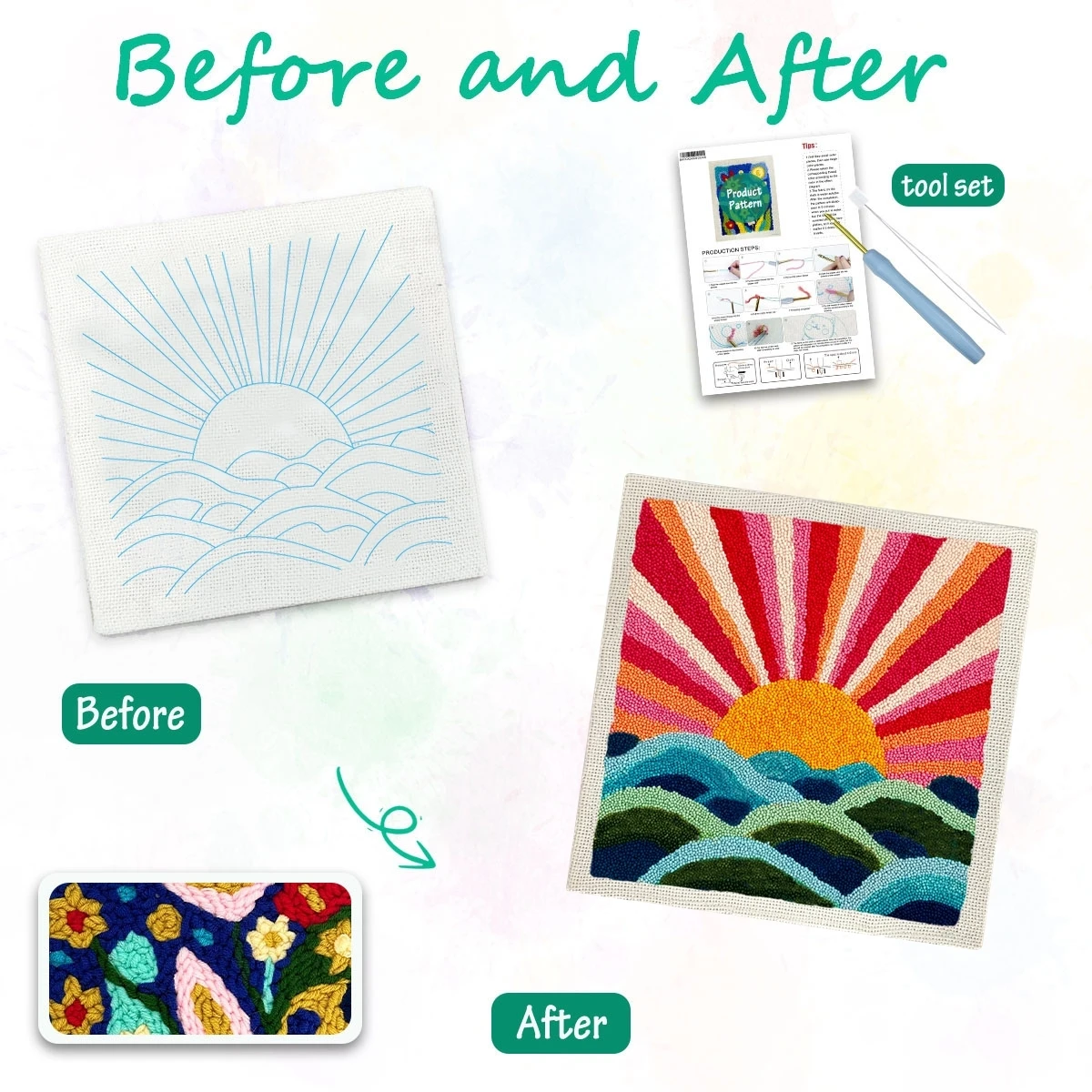 1 Set Sunrise Waves DIY Stickerei-Set für Anfänger, Stick-Starter-Kit, Kreuzstich-Kunstgeschenk, Nadelarbeiten – Detail 1