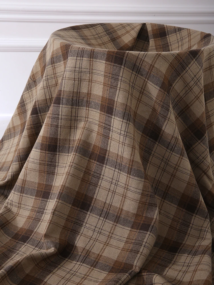 Brushed Plaid Shirt Fabric Vintage Soft By The Meter for Clothing Skirts Jackets Pants Diy Sewing Winter Thickened Cloth Black