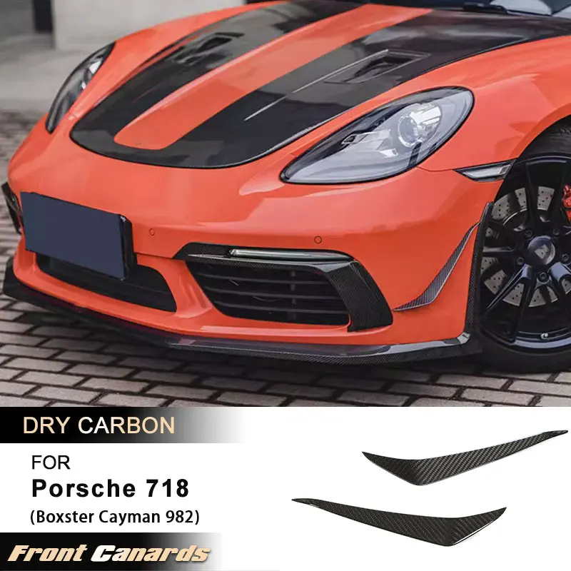 Car Front Bumper Canards for Porsche 718 Boxster Cayman 982 2016-2021 Racing Front Canards Fins Body Kits Prepreg Dry Carbon