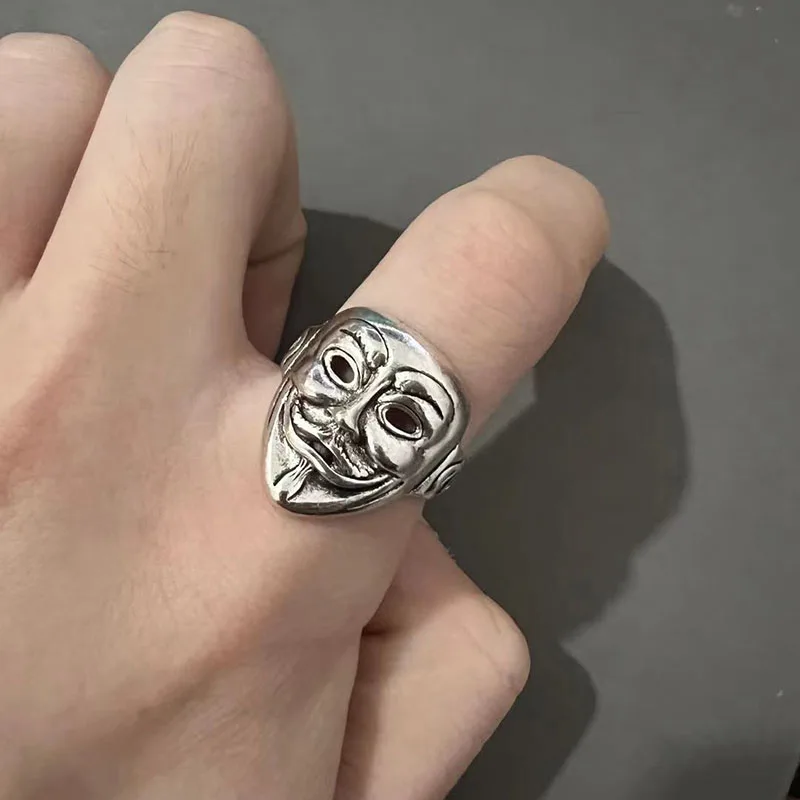 Movie Jewelry V for Vendetta Anonymous Mask Hip Hop Rings Hacker Mask Shape Finger Ring Hip Hop Cosplay Gift Accessories