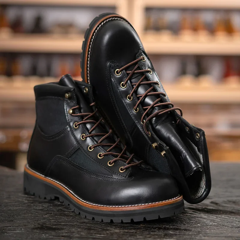 Durable Motorcycle Rugged Heritage Boots Vintage Oil Genuine Leather  Punk For Men Cowhide Shoes