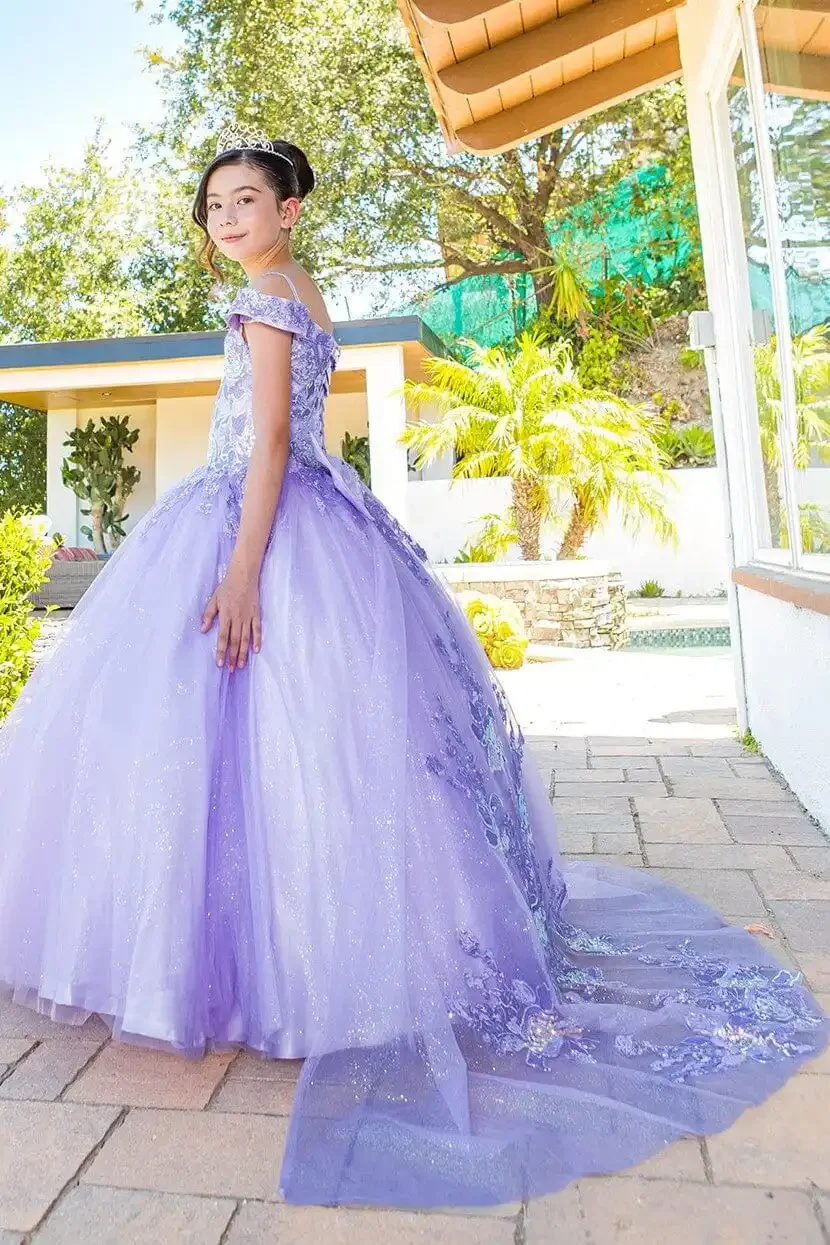 Elegant Purple Flower Girl Dress Lace Printing Premium Solid Fluffy Princess Wedding Dresses Party Ball First Communion Gowns