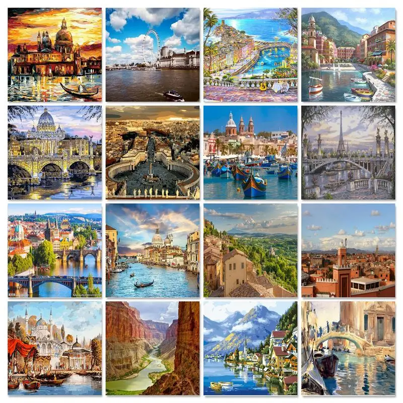 

GATYZTORY Landscape City Painting By Numbers On Canvas For DIY With Frame Acrylic Paint Drawing Coloring By Number Home Decor Ar