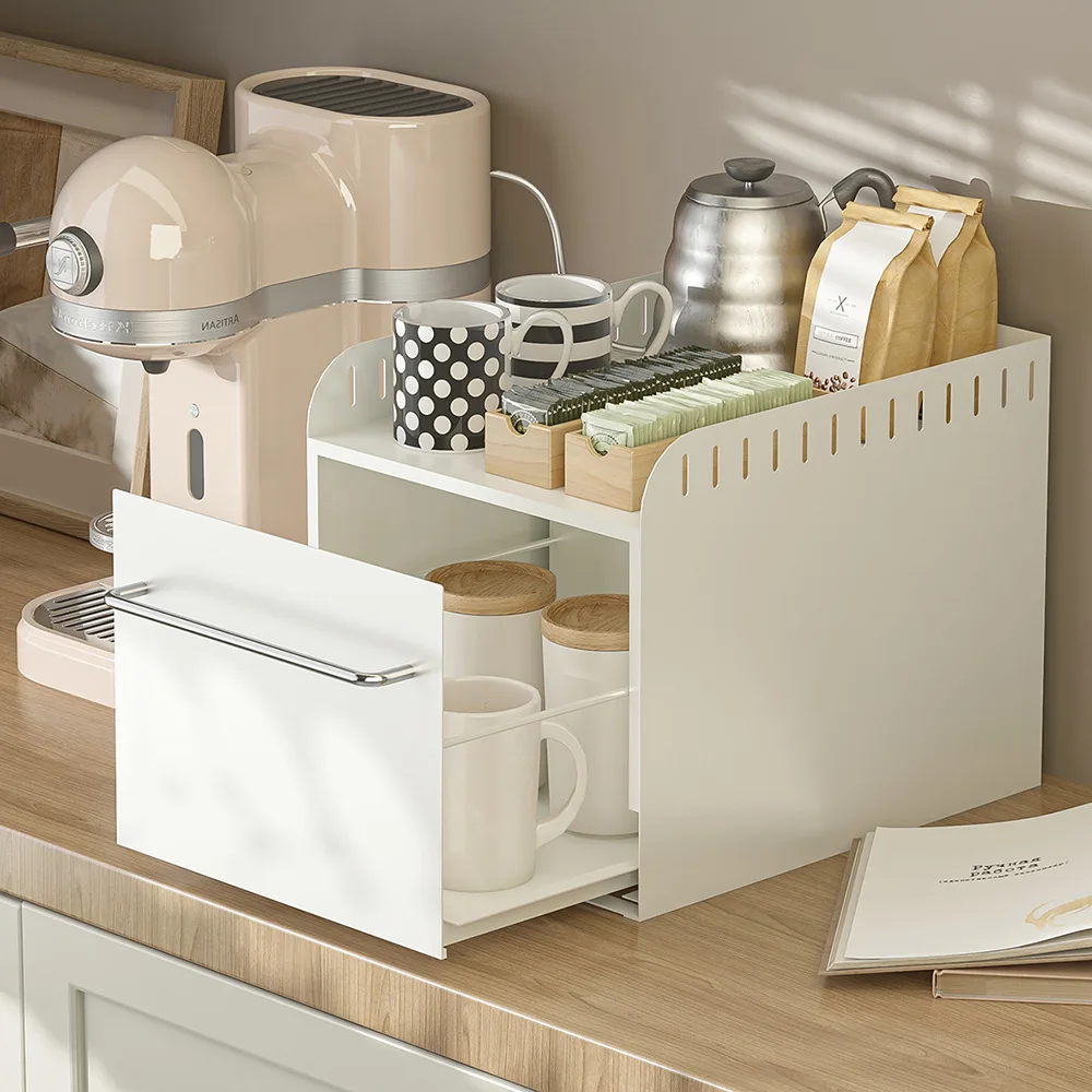 Kitchen Countertop Organizer Seasoning Rack Pull Out Spice Box Storage Holder Water Bar Pull-out Coffee Cup Display Drawer Shelf
