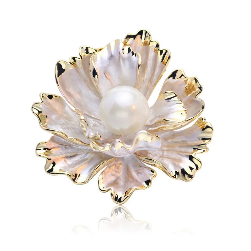 Temperament Pretty Peony Brooches for Women Simulated-pearl Flower Brooch Pins Bridal Wedding Dress Coat Jewelry Accessories