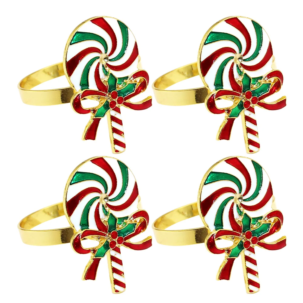 

4 Pcs Napkin Buckle Hotel Table Christmas Rings Alloy Lollipop Decorative Buckles