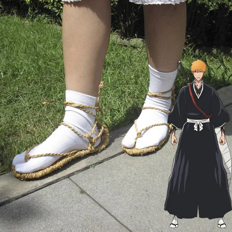 

Аниме Bleach Kurosaki Ichigo, обувь для косплея Kuchiki Rukia для взрослых, унисекс, соломенные сандалии ручной работы, тапочки, носки, реквизит для костюмов