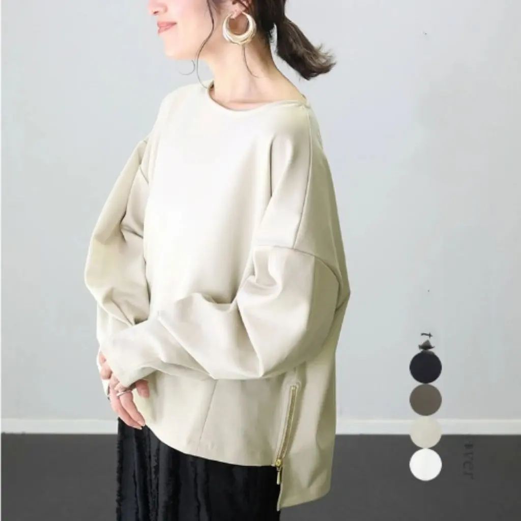 

Lotte Korean Style Long Sleeve T-shirt Single Base Top Loose Fit Double Split Autumn Winter Fashion Women's Shirt
