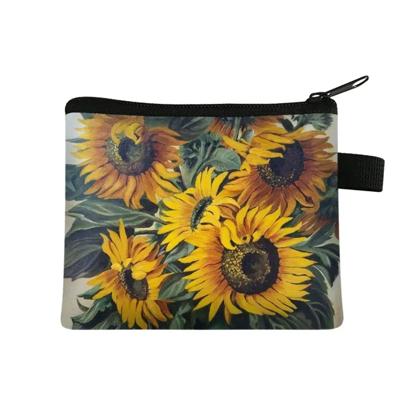 Small Wallet Daisy Pattern Cosmetic Bag Women Waterproof MakeUp Bag Yellow Sunflowers Toiletry Bag Travel Cosmetic Case Cartera