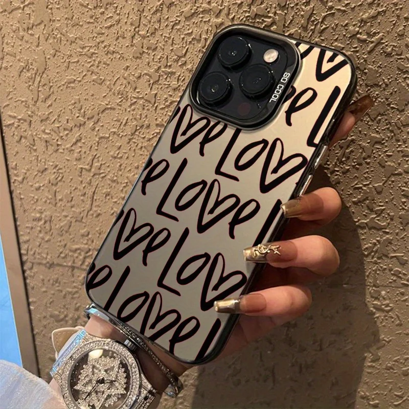 

“Love“ black Design Phone Case For iPhone 16 15 Pro Max 14 13 12 11 Pro 16E 7 8 Plus X XS XR Cover