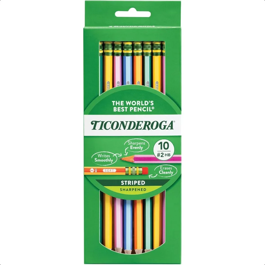 

X13910 Striped WoodCased Pencils 2 HB Soft PreSharpened 10 Count Assorted Colors