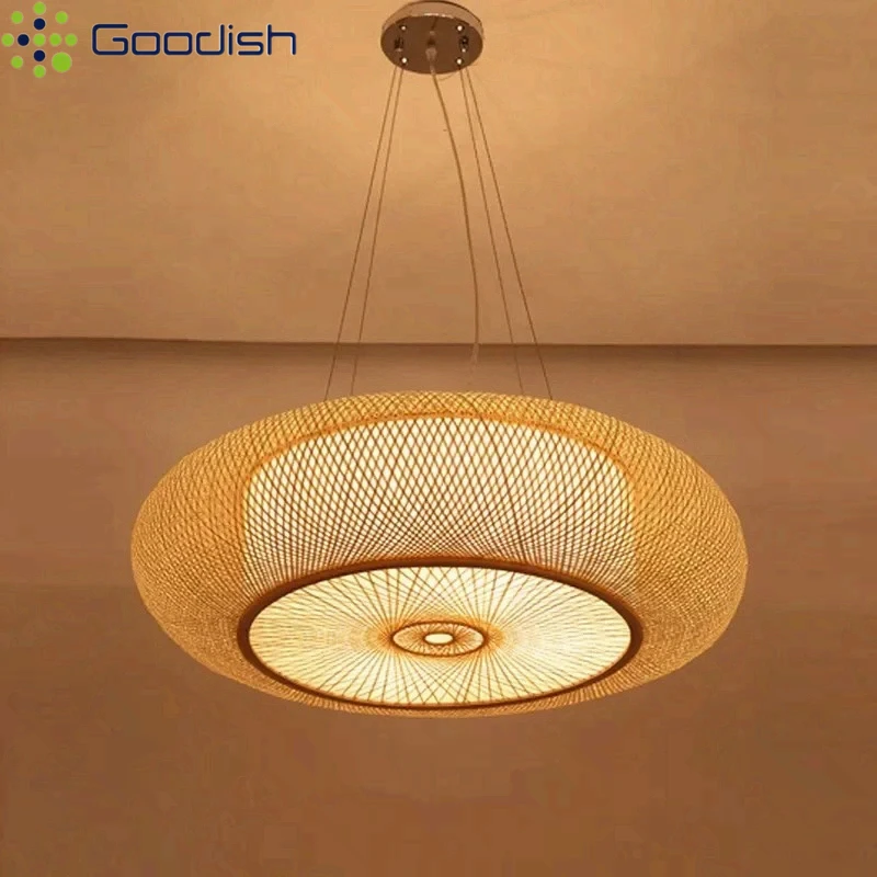 

Chinese Pendent Lamp Bamboo Woven Hanging Light Art Home Decor LED Chandelier for Living Dining Room Restaurant Bedchamber Hotel