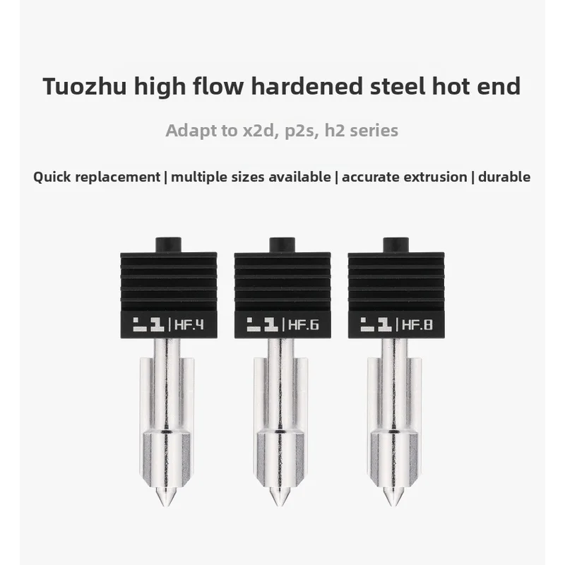Original brand new 0.4/0.6/0.8mm high-flow hardened steel hot-end nozzle suitable for Bambu lab X2D/P2S/H2D/H2S/H2C