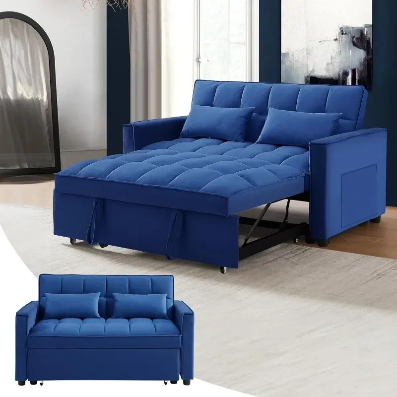 

Convertible Sofa Couch Multi-Functional Velvet Pull-Out Bed, Loveseat Chaise Lounge with Adjustable Backrest and Pillows