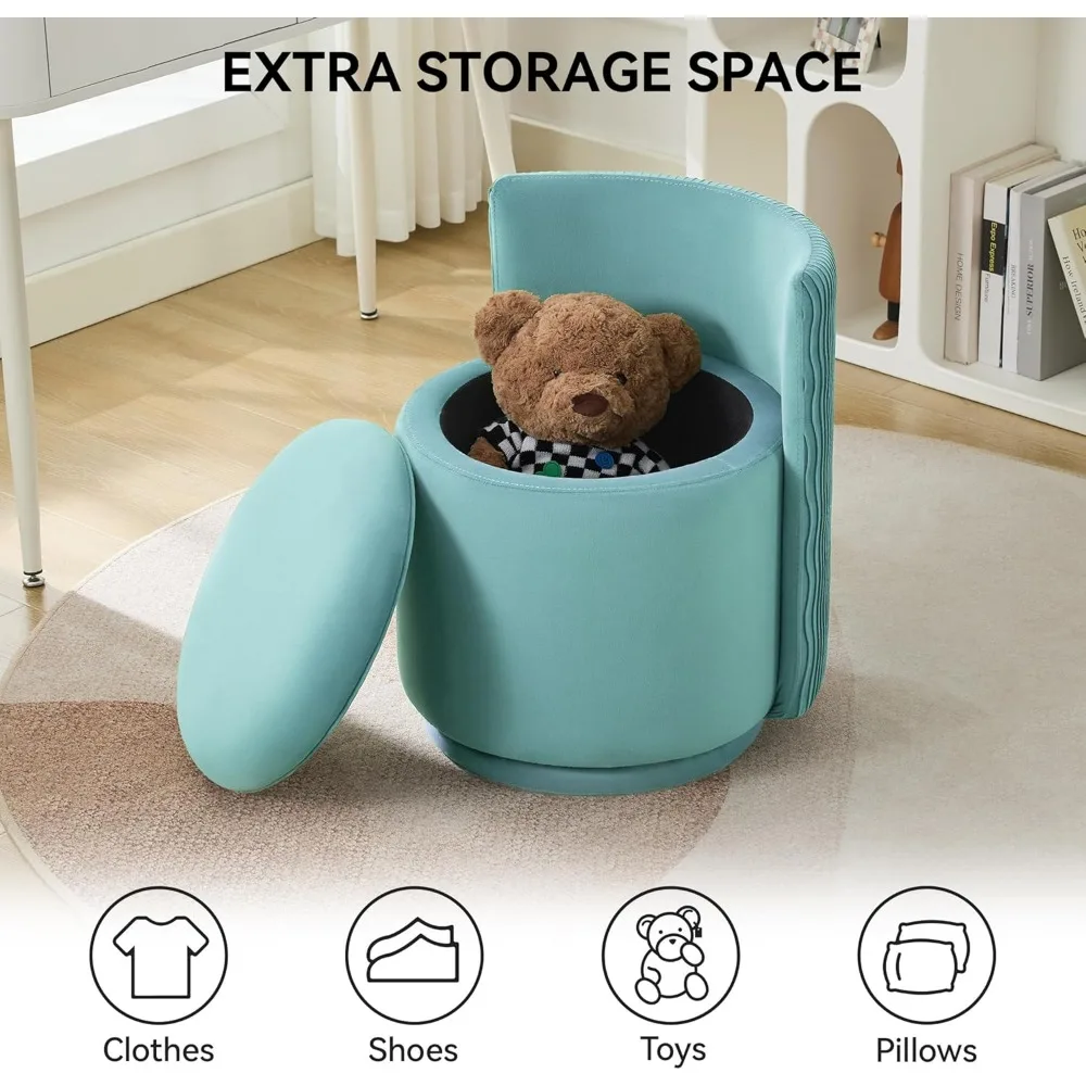 360 ° كرسي مكياج مخملي دوار مع مساحة تخزين، تصميم مموج خلفي، لا يتطلب تجميع، مثالي لغرفة النوم أو غرفة الملابس #5