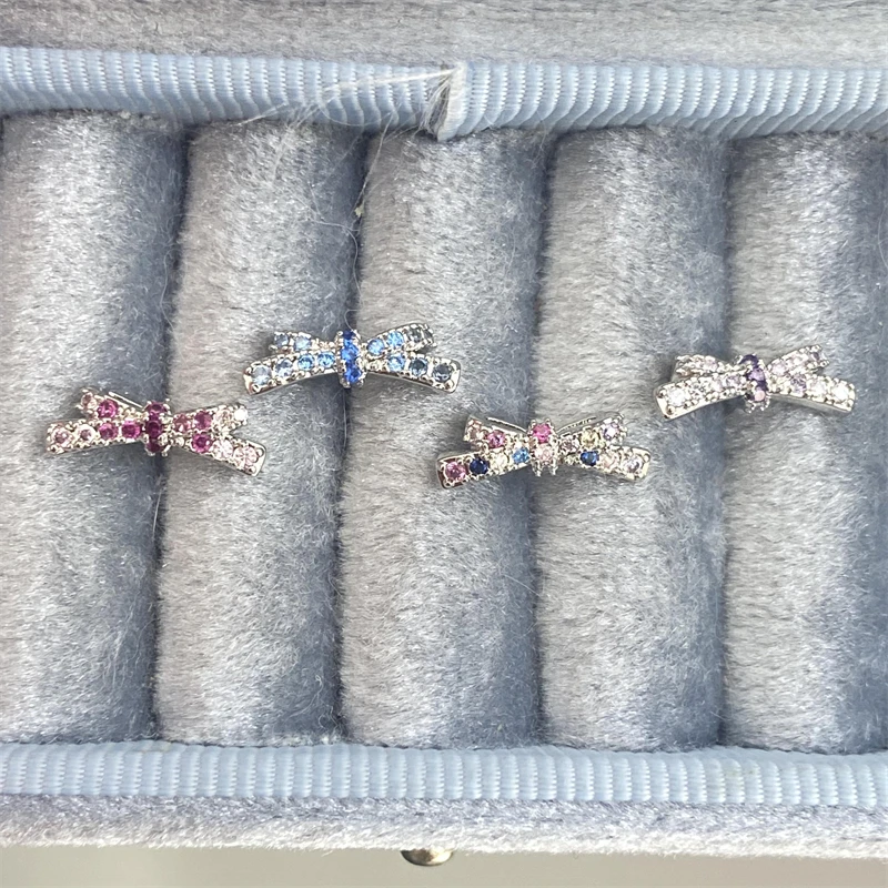 Full of Rhinestone Shiny Zircon Bow Stainless Steel Ear Bone Nail Trendy Sweet Earring for Women Body Piercing Cochlea Accessory