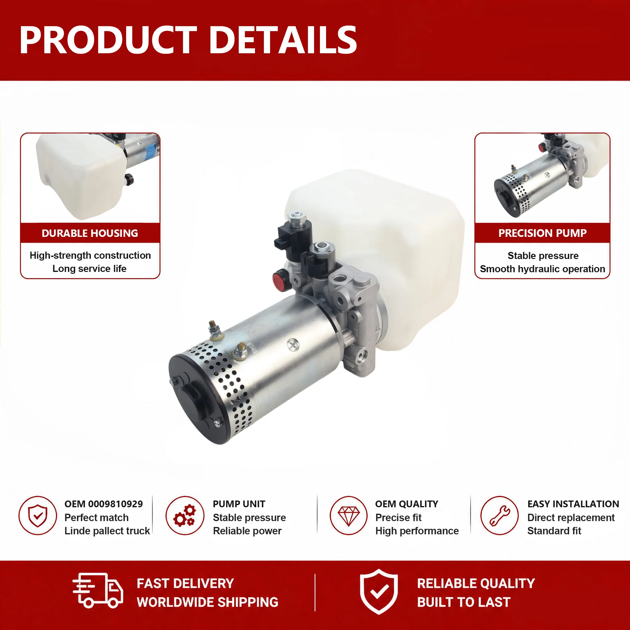 Stable Performance Forklift Hydraulic Parts 0009810929 Pump Motor Assembly for Linde 1169-01 L10-14P Pallet Truck