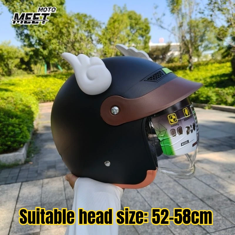 

Retro Motorcycle Helmet 3/4 Shell Motorcycle Built-In Windshield with Hat Brim Vintage Style Cycling Safety Gear Casco Capacete
