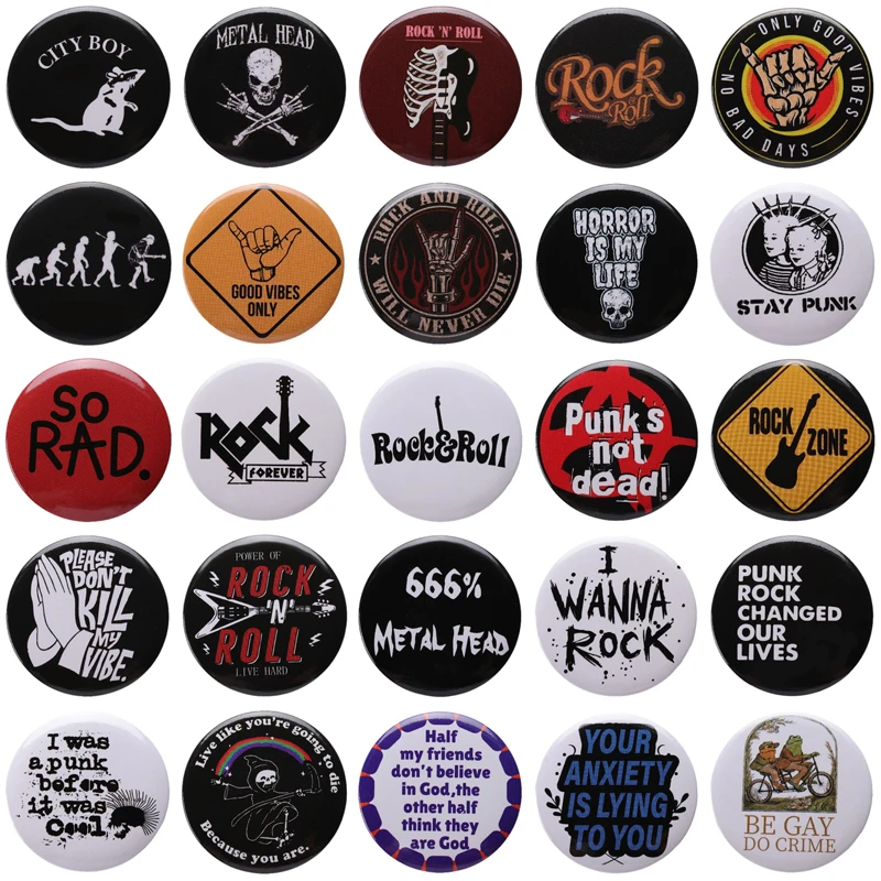 Creative Punk Ghost Dark Skull Tinplate Round Pins Rock Music Guitar Rainbow Alloy Brook Badge Personalized Jewelry Gift