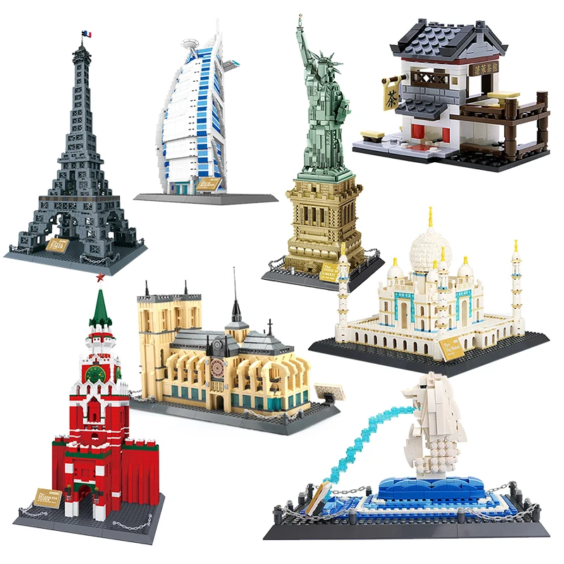 Wange City Architecture Building Blocks The Statue of Liberty Roman Colosseum Eiffel Tower Model Bricks Toys for Children Gift