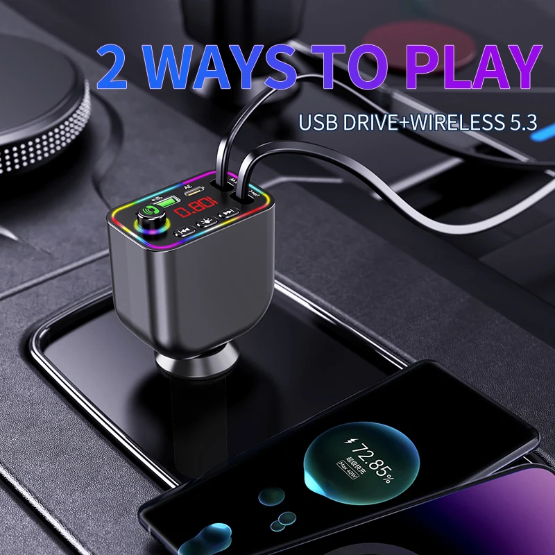 شاحن سيارة Y4 قابل للسحب: شحن سريع (Apple/Huawei) | شاشة ديجيتال + بلوتوث MP3 ومحول سيجار #4