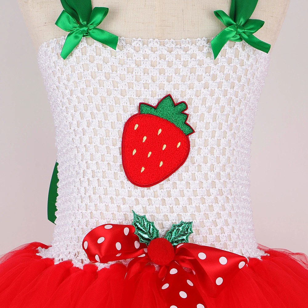 Cute Strawberry Tutu Dress for Baby Girls Christmas Halloween Costumes for Kids Birthday Party Outfit Child Cake Smash Clothes