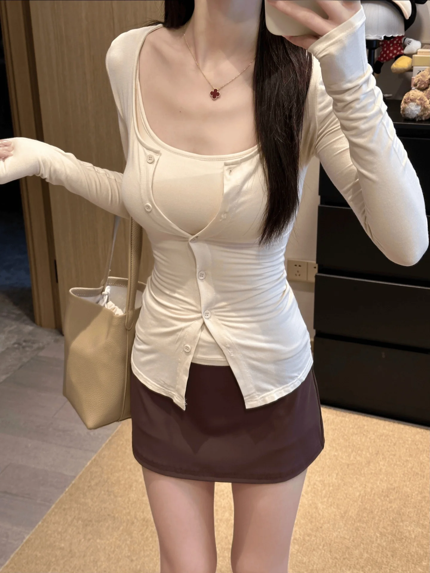 

Весенне-летний женский вязаный кардиган-жакет, тонкий топ с длинными рукавами и жилет, комплект из двух предметов, высокоэластичный, облегающий крой