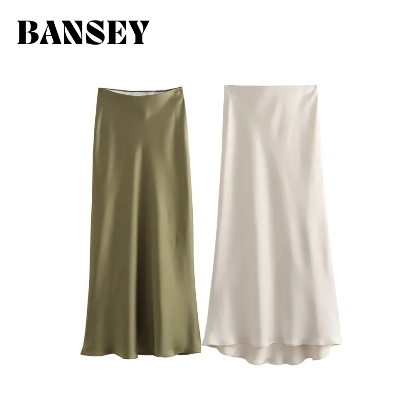 

2025 All-Season Satin Midi Skirt – Parisian High-Waist A-Line Hip-Hugging Slim Fit Light-Luxe Office-to-Evening Essential