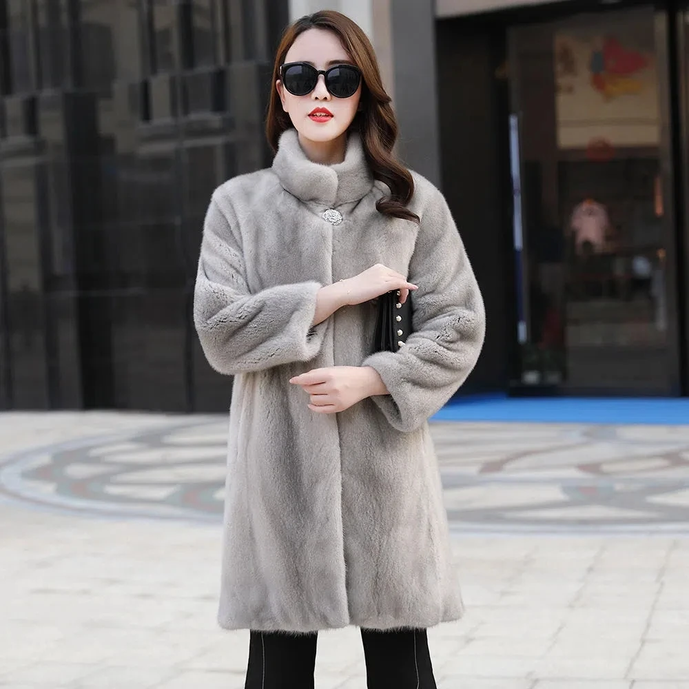 Mink Fur Coat Female Mink Imitation Fur Coat 2024 New High-Grade Mink Velvet Coat Standing Collar Haining Fur Coat