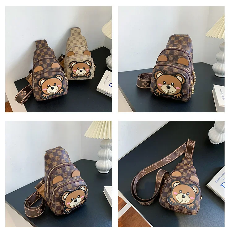 2024 New Trend Genuine Leather Fashion Trend Bear Cross Women\'s Casual Chest Bag Simple Commuter Shopping Crossbody Bag