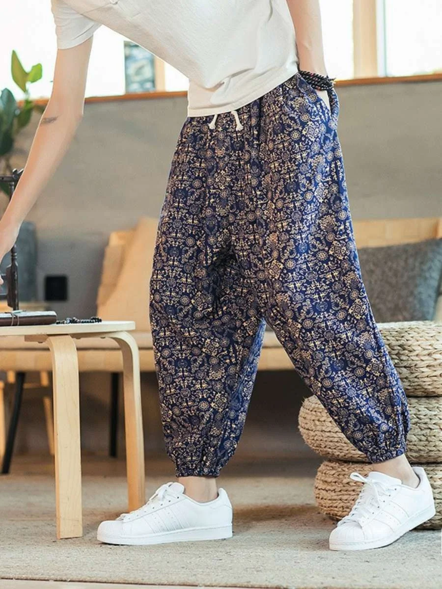 

Summer Lantern Pants Men's Nine Points Harlan Loose Fit Cotton Linen Thin Large Size Casual Trousers Daily Wear