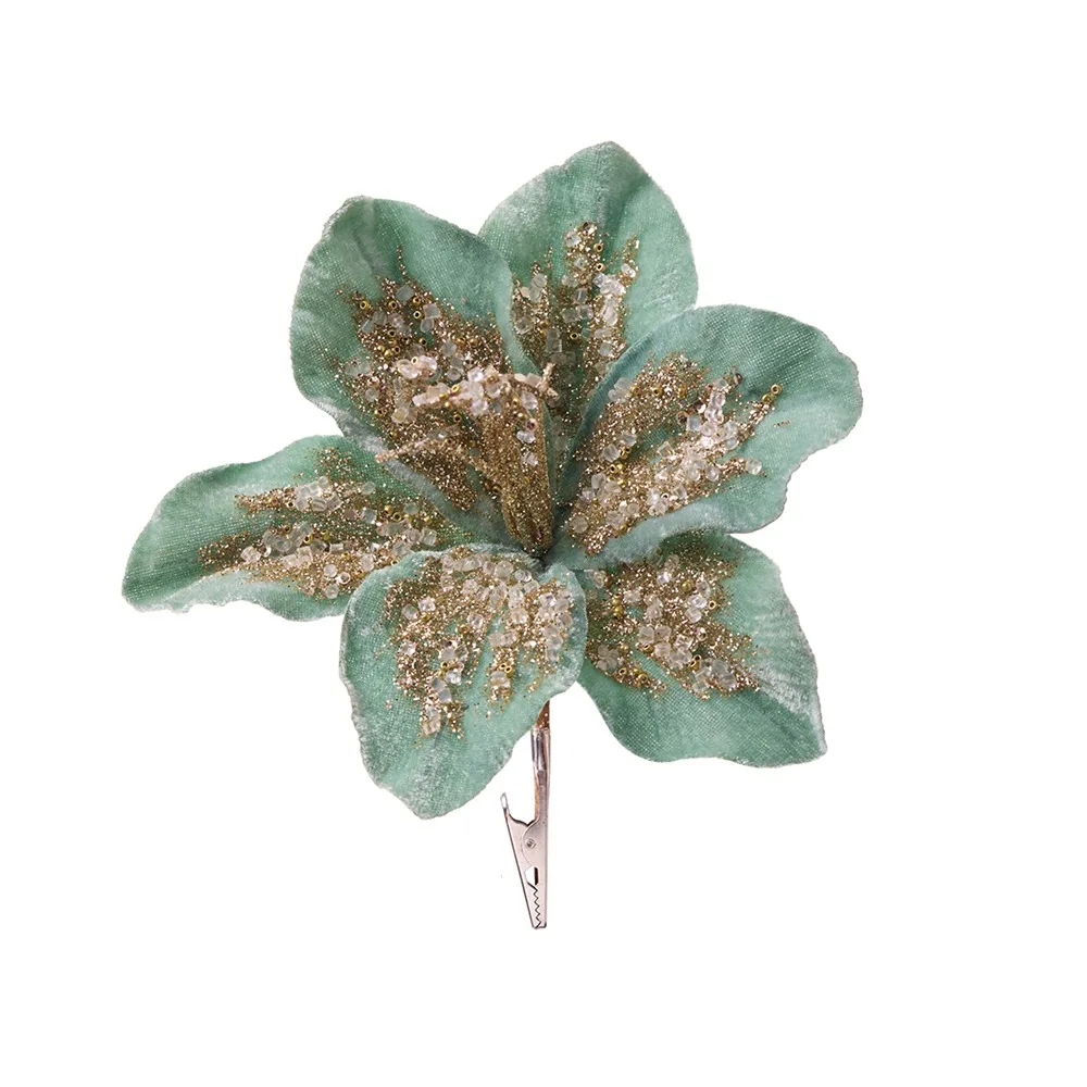 

Merry Christmas 20cm Artificial Christmas Flower Velvet Glitter Simulation Flower Hanging Realistic Sequin Floral Christmas Tree
