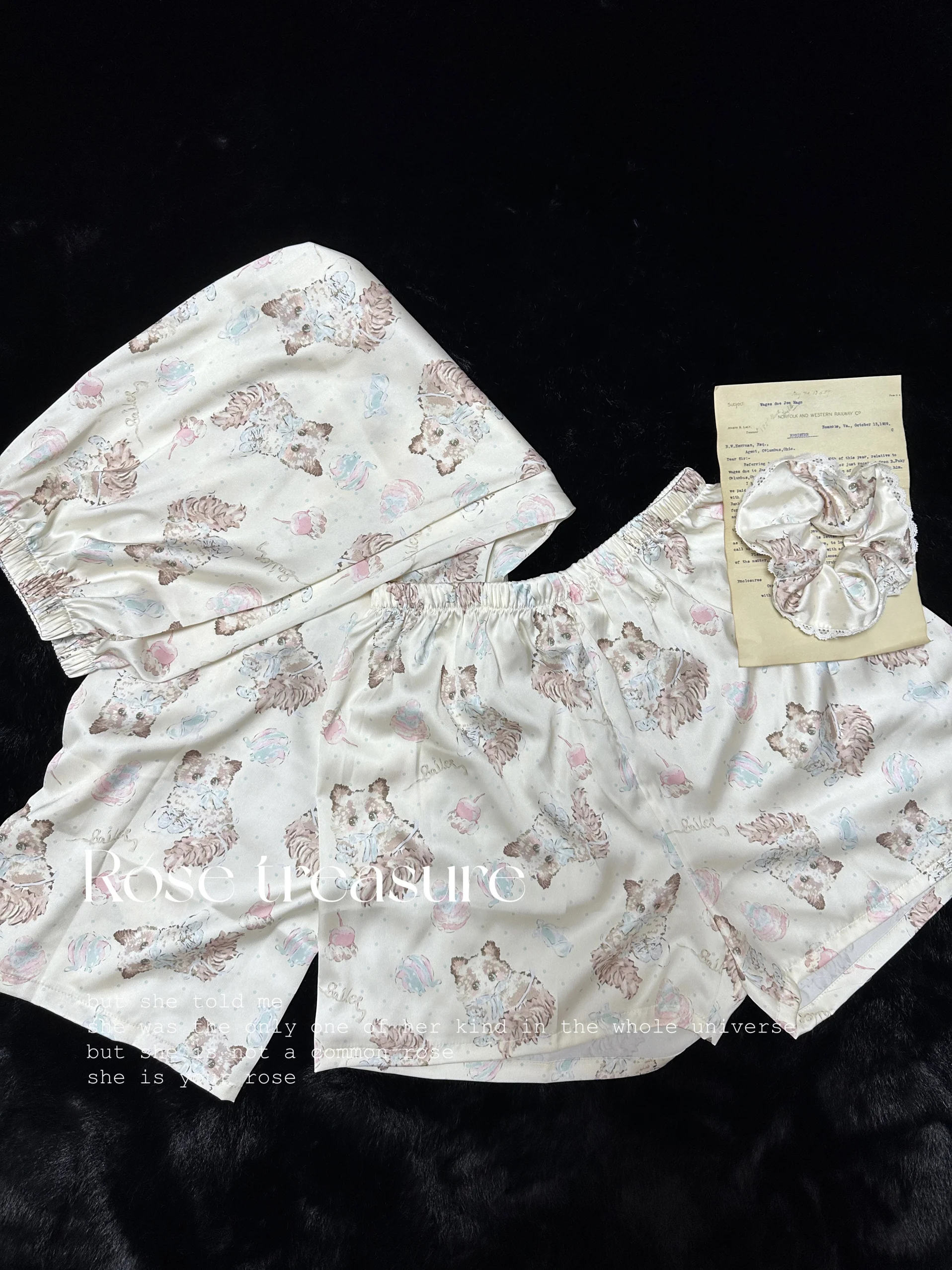 Japanese Girl Ins Ice Silk Short-sleeved Pajamas Set Women's New Summer Cute Cat Casual Loose and Comfortable Loungewear