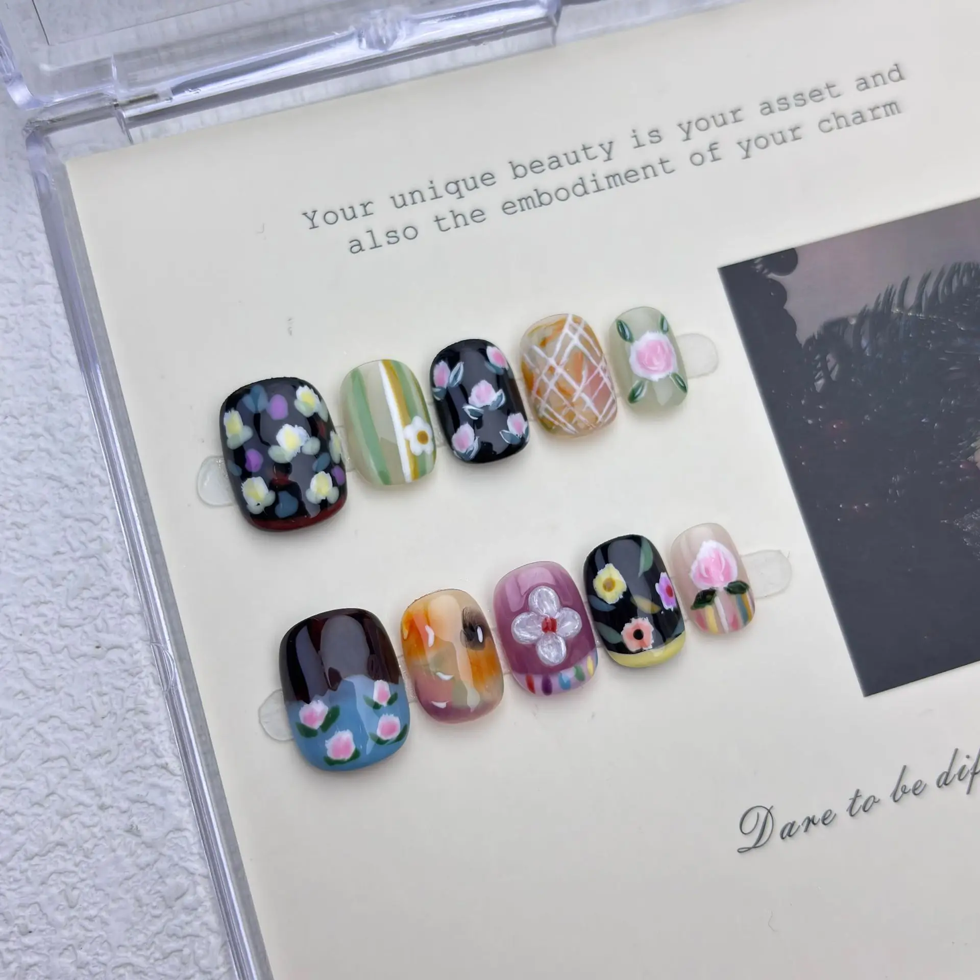 10st Kort Vierkant Handgemaakt Druk op Nagels Bloemenpatroon Nepnagels Valse nagel Kunstnagel Jezus Diego Diego Diego Diego Diego Brod Mohamed Uñas