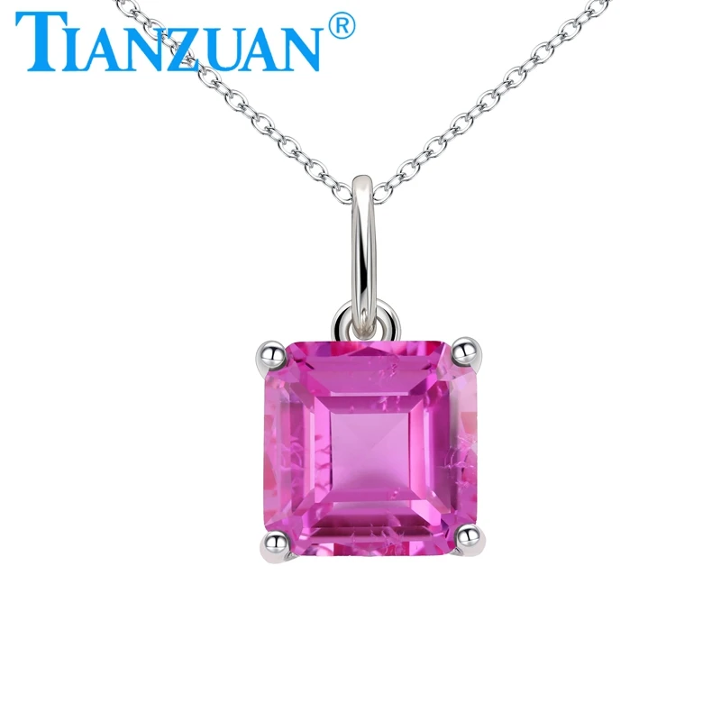

9mm Square Ruby Sapphire Pendant Fashion Lab Grown Ruby and Sapphire Pendant 925 Silver Necklace Jewelry for Women Gifts