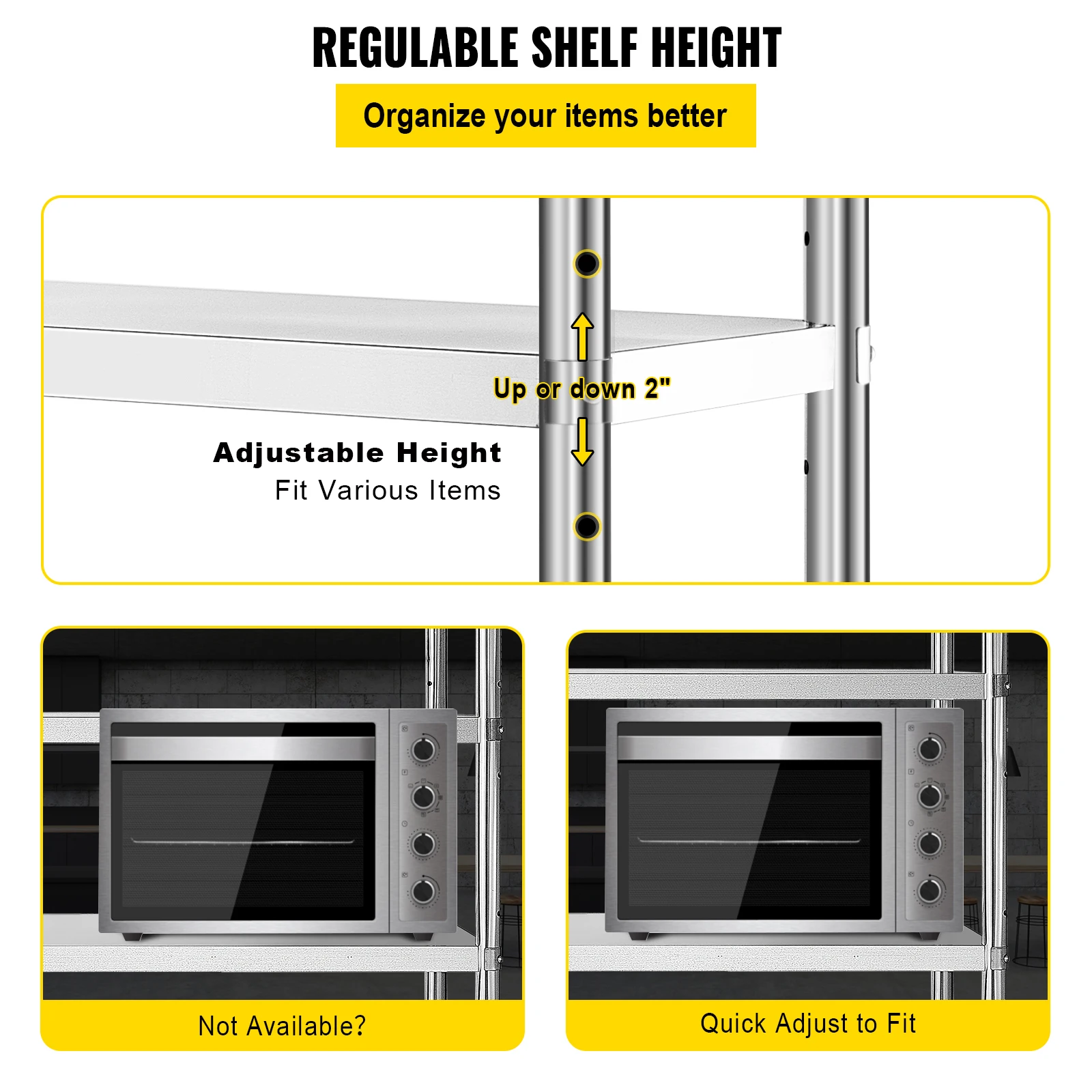 SucceBuy Tier Stainless Steel Shelves Adjustable Shelf Storage Unit Stainless Steel Rack Shelving for Kitchen Commercial Use