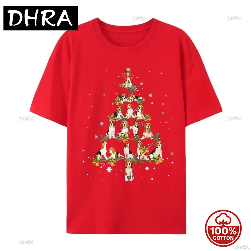 تي شيرت رجالي بيغل شجرة عيد الميلاد سانتا Kawaii تي شيرت على شكل كلب Harajuku ملابس كبيرة الحجم 100% قطن مطبوع ملابس الشارع الشهير