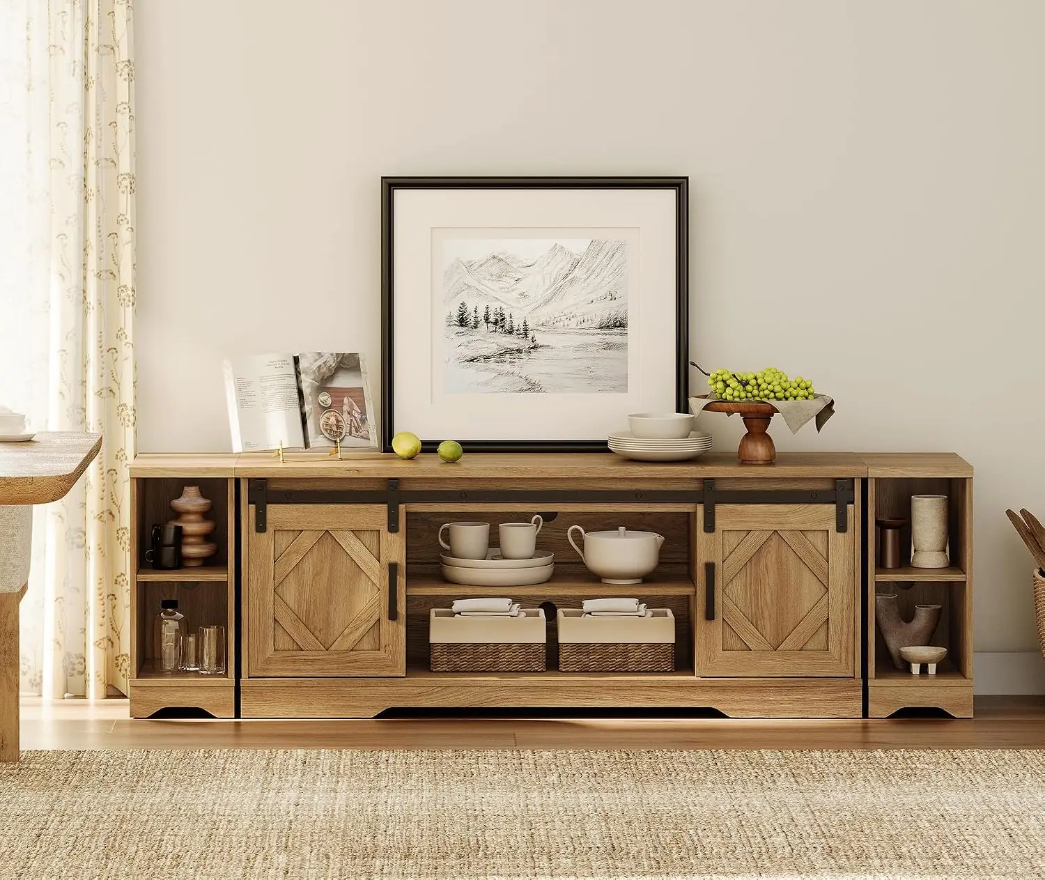 Farmhouse TV Stand Barn Door Storage Cable Management Media Console  Wooden TV Table, Customized