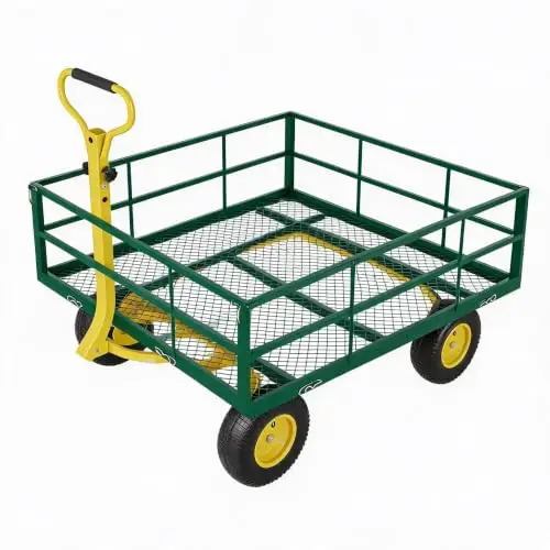 1200 Lbs Heavy Duty Steel Garden Cart for Yard, Lawn, Patio, Farm & Construction, 3-in-1 Utility Wagon with Removable