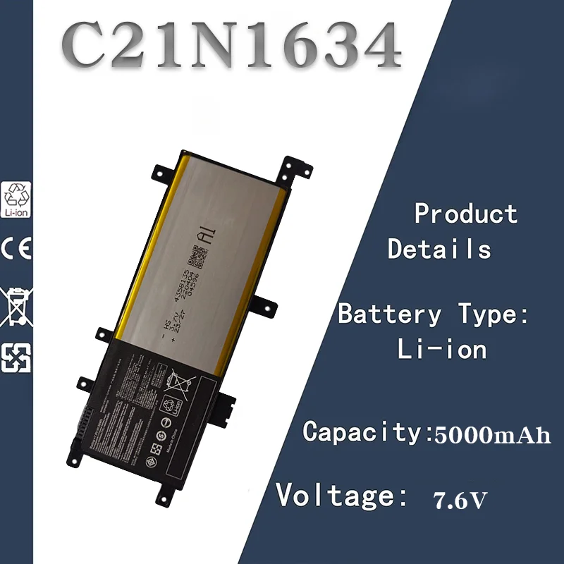

Совершенно новый аккумулятор для ноутбука ASUS C21N1634 7,6 В 5000 мАч | Совместим с A580U/B R/X542U FL5900L FL8000U.