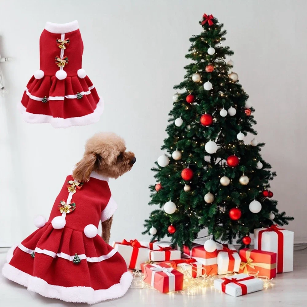 Christmas Dog Dresses Winter Warm Christmas Dog Clothes For Small Dogs Cat Pet Skirt Puppy Dog Princess Dress Pet Costume S-XXL