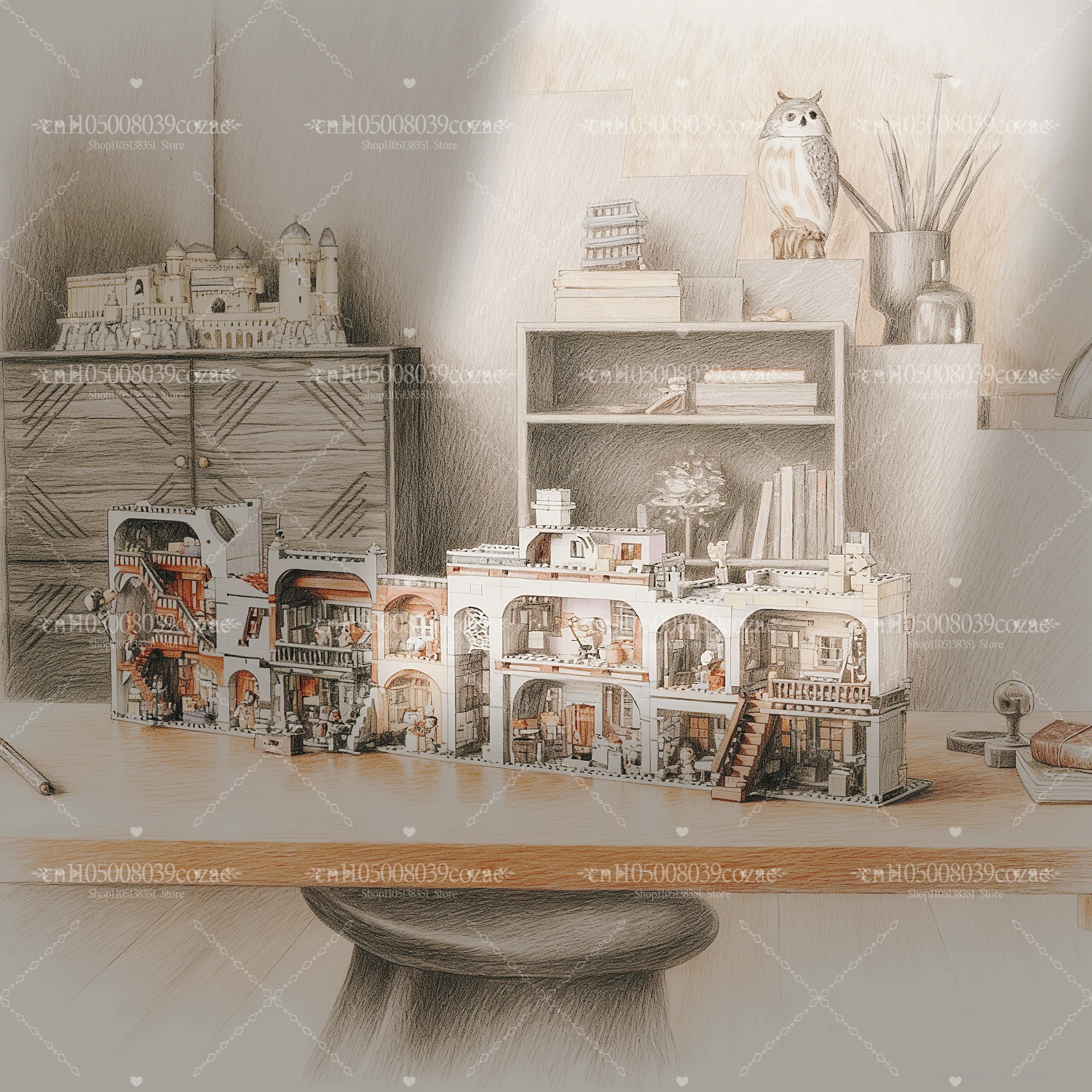 

MOC 5544 pieces: adjacent alleyway street scene, house, brick model,building block, action figure, Christmas gift, toy